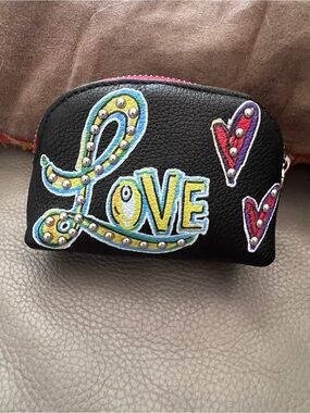 Brighton Black 'LOVE' Studded Cosmetic Pouch with Colorful Accents